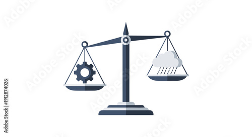 A balanced scale visually represents the critical importance of weighing both industrial progress and environmental impact for sustainable development.