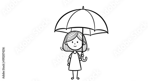 Cute cartoon girl with umbrella for a rainy day illustration for children's books