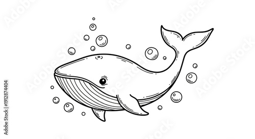 Charming whale illustration swimming surrounded by bubbles ideal for children's books