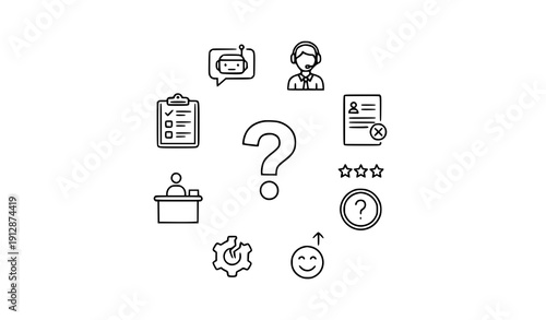 Online Help and Customer Assistance Line Icon Collection for Web and App Interface Design