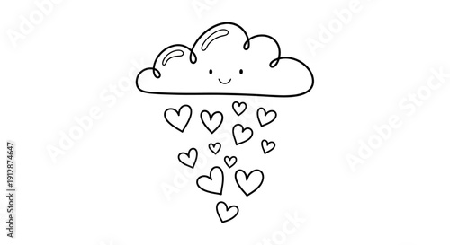 Whimsical cloud with hearts rain, delightful illustration for love and affection themes ideal for