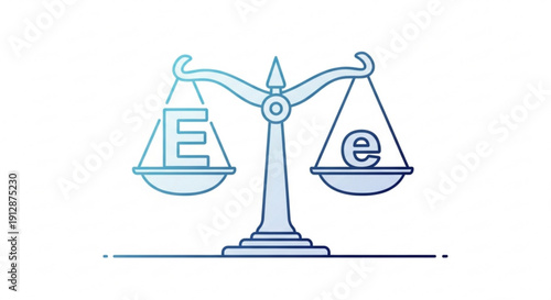 Balanced scales with uppercase and lowercase letter weighing equality and grammar rules