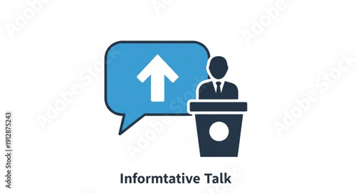 Businessman giving informative talk presentation with upward arrow