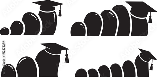 Graduation caps and silhouettes of people in a row