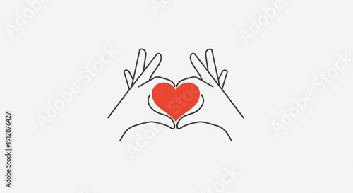 Hands cradling a red heart symbol on white background conveying love and care