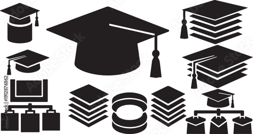 Graduation icons and symbols for education and learning materials