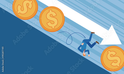 米ドルと転がり落ちる男性