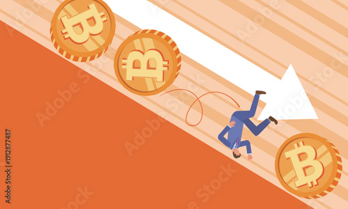ビットコインと転がり落ちる男性