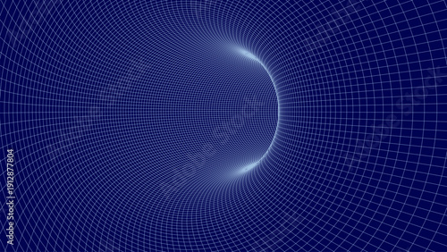 A digital tunnel formed from a precise geometric grid. The lines smoothly converge toward the center, creating a sense of depth and infinite space.