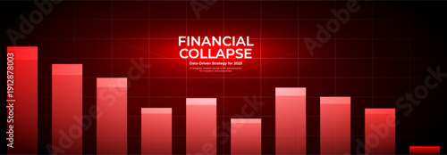 Stock Downturn Trend Red Graph Report. Downward Growth Financial Crisis Chart. Global Finance Collapse. Sanctions Tariffs Consequences, Trade War, Presentation Background Design. Vector Illustration
