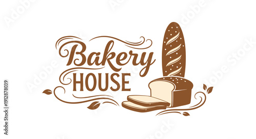 Bakery House Logo Design, Featuring Bread Loaves and Elegant Script Font, Perfect for a Food Business Branding