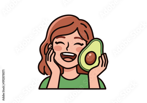Happy Woman Holding a Fresh Avocado, Enjoying Healthy Food and Skincare Benefits