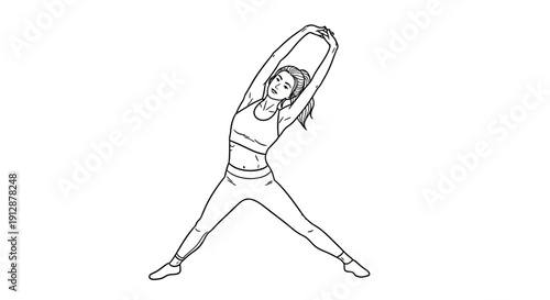 Line art of a woman stretching her arms overhead in a yoga or exercise pose