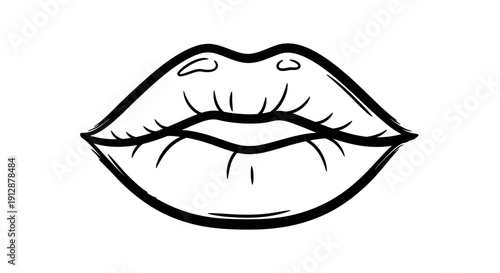 Stylized drawing of lips in black and white for beauty and fashion content