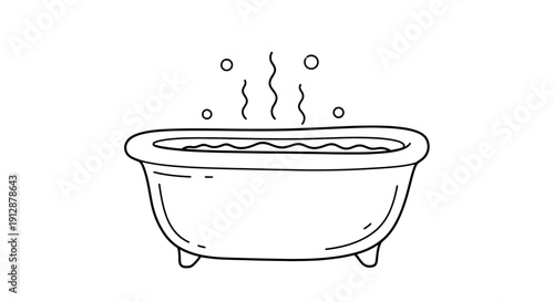 Hand drawn illustration of a bathtub filled with steaming water for relaxation