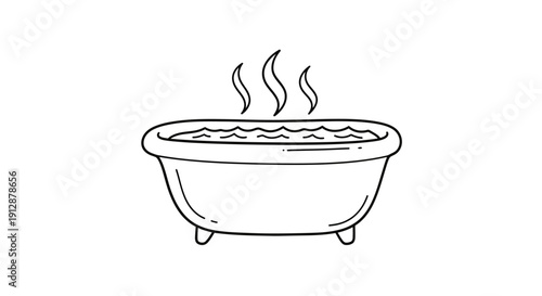 Simple line art illustration of a steamy bathtub for relaxation and wellness concepts