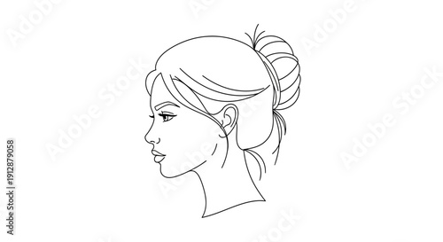 Elegant woman profile line art with a sophisticated updo hairstyle showcasing minimalist beauty