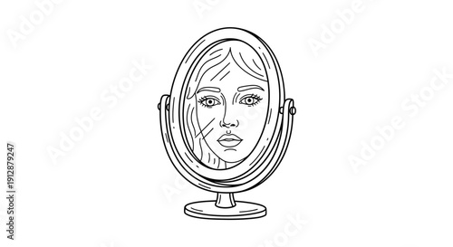A captivating portrait of self-reflection showcasing a woman's face within a vintage mirror