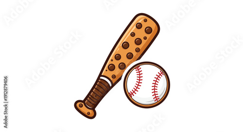 Baseball Bat and Ball Illustration on White Background.