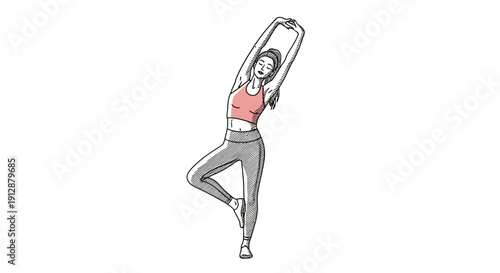 Illustration of a woman in a tree pose demonstrating mindfulness and healthy lifestyle