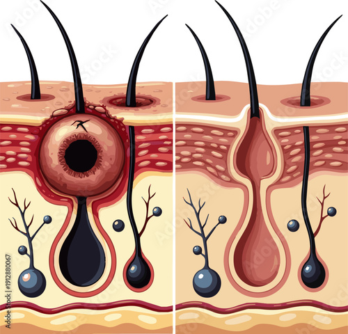  Isolated a realistic Enlarged Pore and Acne Scar Treatment Before and After, 3D render vector art with white background.