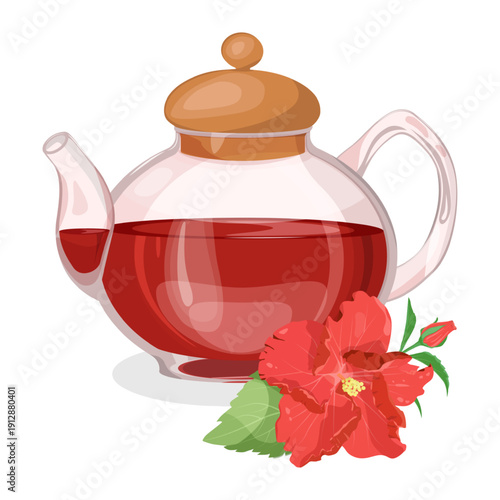 Hibiscus tea in teapot on an isolated background.