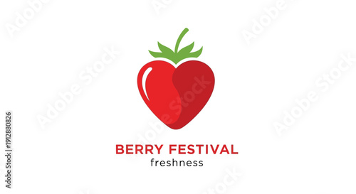 Berry Festival Freshness Logo with Heart-Shaped Strawberry Design.