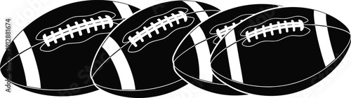 American football ball silhouette vector set showing multiple angles for sports, competition, and athletic design concepts