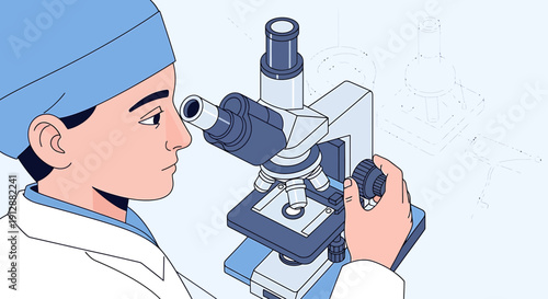 Scientist Examining Sample Under Microscope in Laboratory