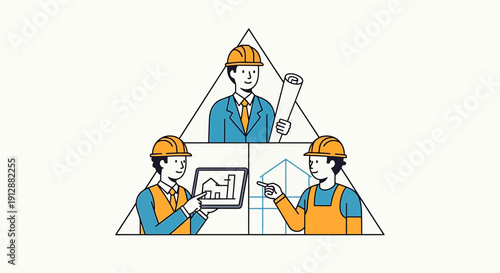 Teamwork in construction: architects and engineers collaborating on blueprints and plans