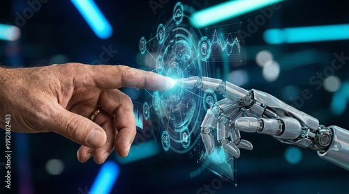 Human and Robotic Hand Interacting with 3D Holographic Data Interface and AI Technology