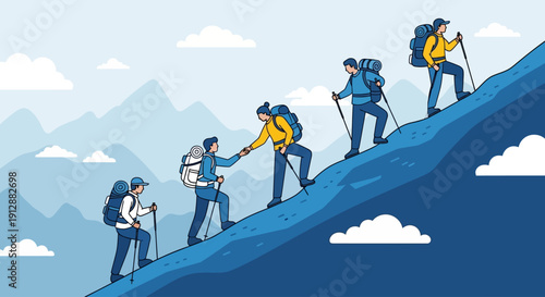 Teamwork and Support on a Mountain Climbing Adventure Reaching New Heights Together