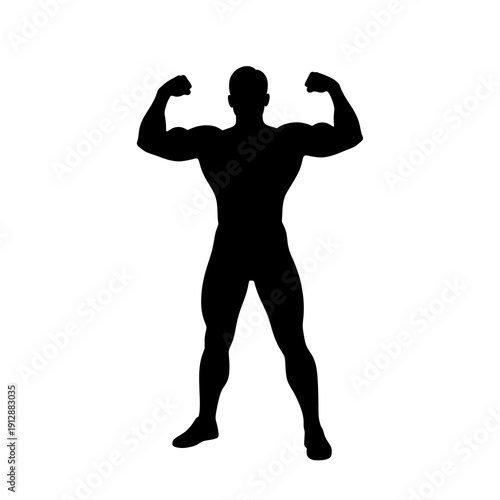 Bodybuilder silhouette flexing double biceps pose isolated on white background