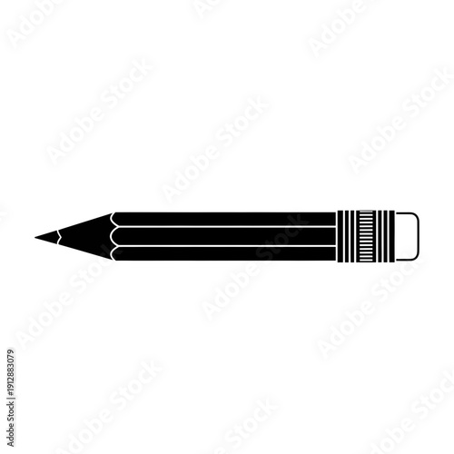 Simple black pencil icon with eraser isolated on white background