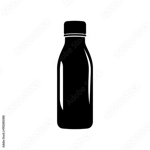 Black silhouette of a plastic water bottle with a cap isolated on a white background. Vector