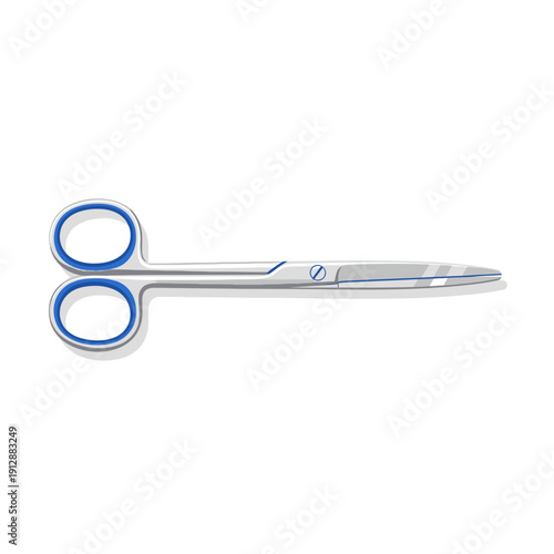 Silver scissors with blue accents isolated on transparent background