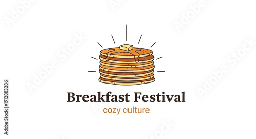 Breakfast Festival Logo with Stack of Pancakes and Syrup.