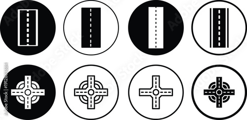 Road and Roundabout Intersection Icons Set, Highway Street Lane and Traffic Circle Vector Collection