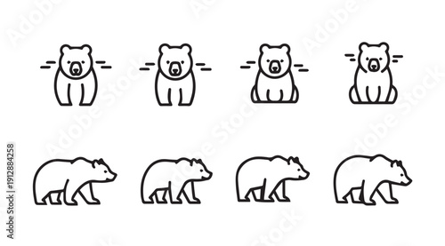 Bear Icons Collection: Sitting and Walking Line Art Symbols