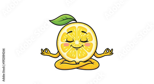 Cartoon Lemon Meditating in Lotus Pose with Closed Eyes.