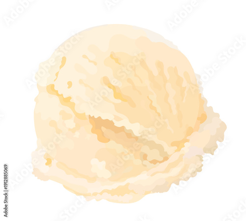 Vanilla cartoon ice cream scoop. Vector hand drawn food illustration isolated on white background. Tasty summer dessert clip art.