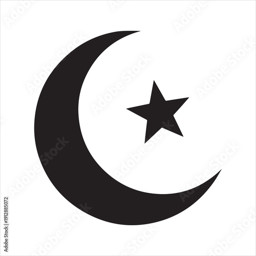 Crescent Moon & Star Islamic Symbol Minimalist Vector