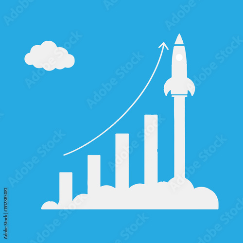 Rocket Launch Growth Chart Icon Vector Illustration