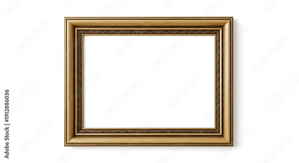 Fototapeta premium Luxury gold picture frame with ornate details isolated on transparent background
