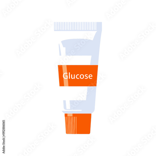 Vector illustration of a glucose tube with orange label and cap isolated on transparent background