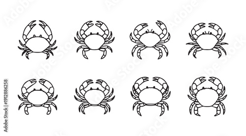 Crab Icons Collection: Simple Outline Designs for Seafood & Marine Themes