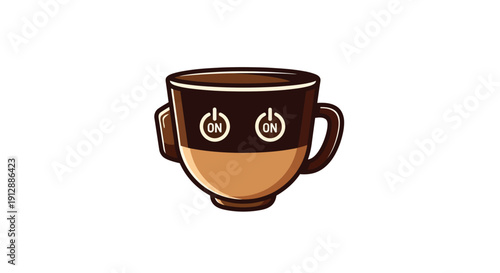 Coffee cup with power on symbols, representing energy and focus.