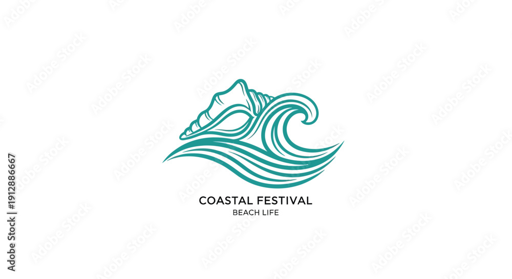 Obraz premium Coastal Festival Beach Life Logo Design with Seashell and Waves.