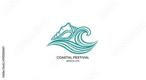 Coastal Festival Beach Life Logo Design with Seashell and Waves.