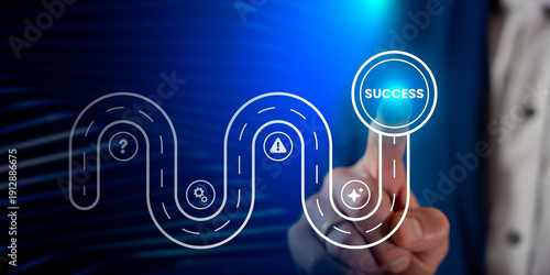 Road To Success With Obstacles And Determination, Business Strategy Path, Self Development, Patience, Goal Achievement And Growth Mindset Concept